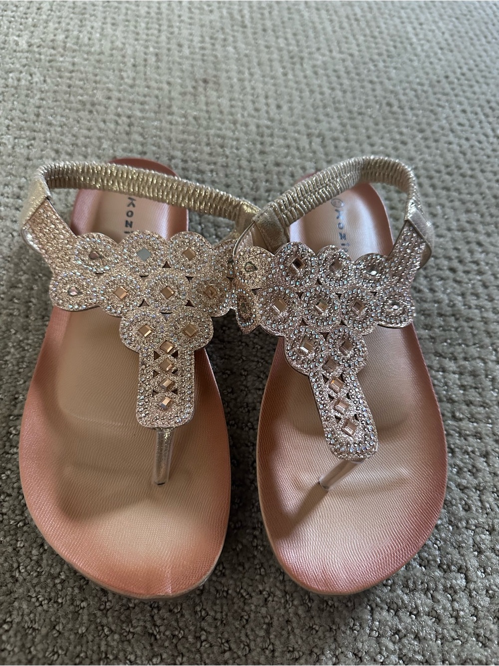 Beaded Gold T-Strap Women’s Sandals - Comfort Footbed